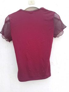 Maroon Sheer Sleeve Top