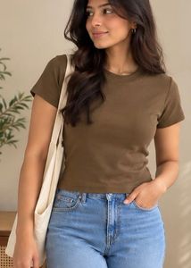 Olive Ribbed Fitted Tee