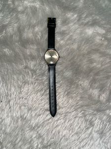 Classic Black Leather Strap Watch