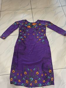 Purple Floral Print Kurta with dupatta