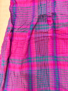 Women's Pink Plaid Spaghetti Strap Kurta
