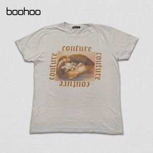 Boohoo 'Couture' Pearl Lips Graphic White T-Shirt