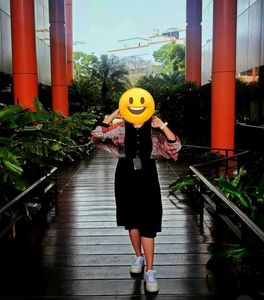 Chic Black Dress with attached Printed Shrug