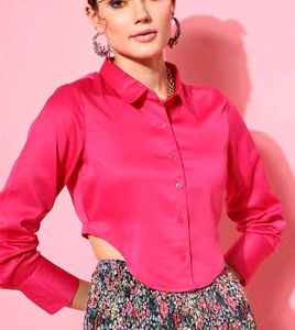 Pink Satin Cropped Shirt🌸🌷🍭💗🩰💗🦄