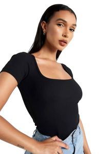 Black Square Neck Ribbed Top