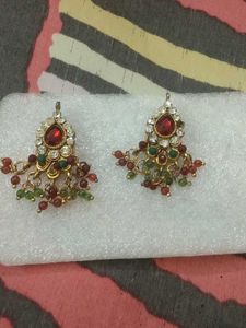 Beautiful South Indian Red & Green Earrings