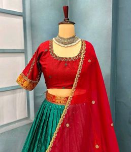 Elegant Teal &amp; Red Lehenga Choli Set