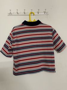 Striped Polo Boxy Crop T-Shirt