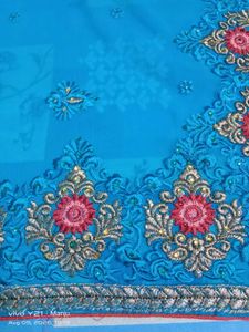 Beautiful Blue Embroidered Saree