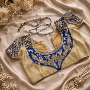 Stunning Blue &amp; Gold Embellished Saree