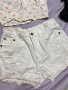 Polka Dot Crop Top &amp; jeans Shorts Set