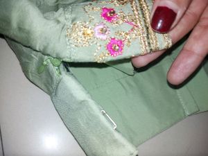Green Crop Top And Skirt With Designer Sleeves