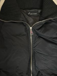 Black Puffer Jacket with Striped Cuffs
