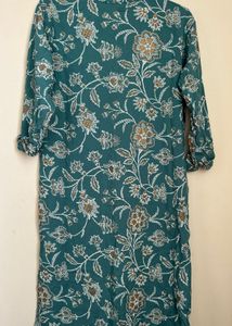 Teal blue printed long kurti