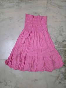 Pink Smocked Tiered Maxi Skirt/strappless dress