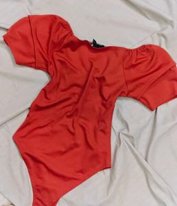Chic Red Puff Sleeve Button-Up Top