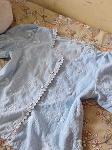 Light Blue Embroidered Blouse