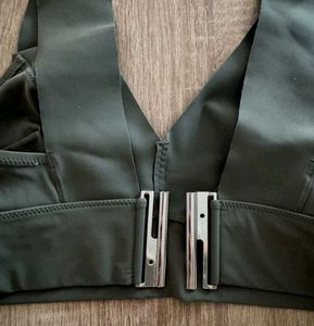 Olive Green V-Neck Sports Bra