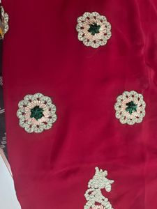 Elegant Embroidered Red Saree