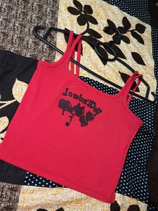 Red Graphic Print Crop Top