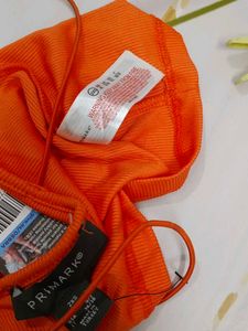 (912)Orange Ribbed Asymmetrical Tank