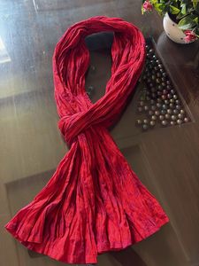 Vibrant Red Crinkled Scarf