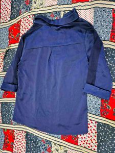 Chic Navy Blue Sheer Panel Shirt