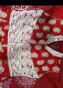 Red anarkali with White Embellishments