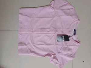 Branded Pink Button-Up Crop Top