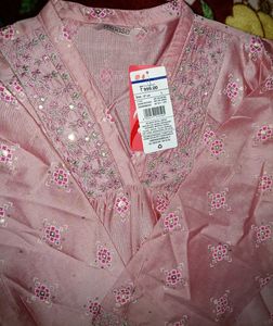 Embroidered Pink Silk Kurta with Tags