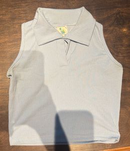 Baby Blue Ribbed Collared Tank Top