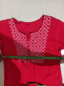 Red Embroidered Tunic Top