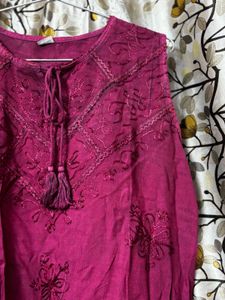Vibrant Pink Embroidered Sleeveless Kurta