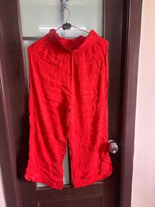 Vibrant Red Smocked Waist Pants