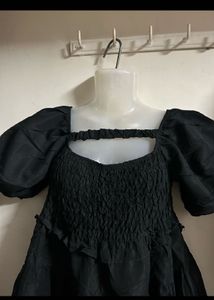 Black Puff Sleeve Smocked Dress