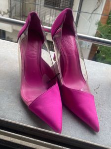 Fuchsia Satin Pointed Toe Heels
