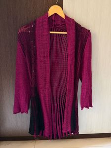 Open-knit shrug with shimmer detailing