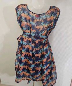 kaftan Tropical Print Mini Dress