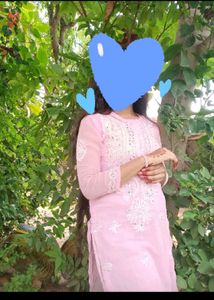 Pink Embroidered mirror work kurti with inner