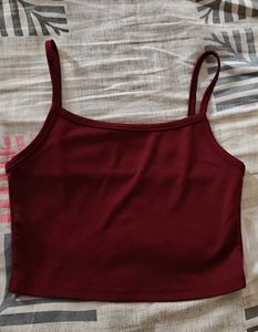 Maroon Spaghetti Strap Crop cami Top