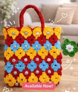 small Boho Crochet Tote Bag with Charm