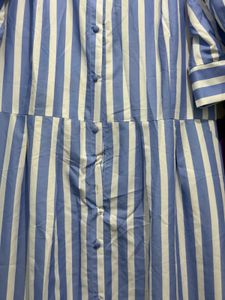 Chic Blue &amp; White Striped Maxi Dress with belt