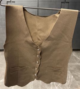 Chic Brown Knit Vest with Jewel Buttons
