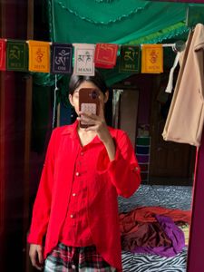 Bright Red Button-Down Shirt
