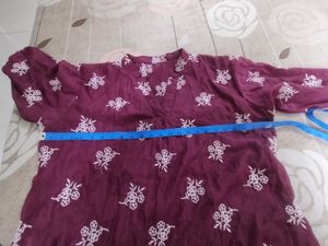 Maroon Embroidered Kurta