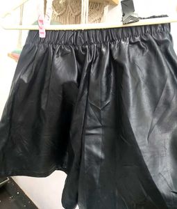 Black Faux Leather Shorts with Ring Detail