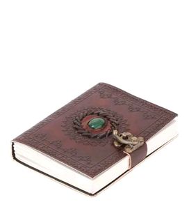 Handcrafted Leather Green Stone Brown Embossed  Di