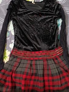 Girls' women  Velvet &amp; Plaid Dress