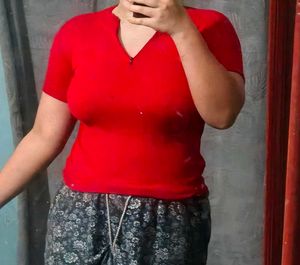 Ribbed Red Quarter-Zip Crop Top
