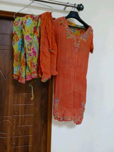 Vibrant Orange Embroidered farsi salwar suit
